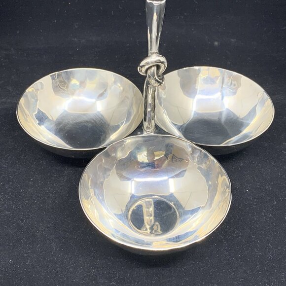 Mary Jurek Knotted Handle Helyx Three Bowl Snack Set Stainless Vintage MCM - Picture 3 of 6